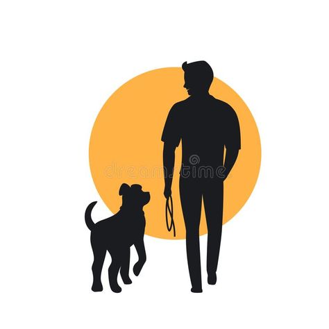 Man and dog walking back view. Silhouette graphic royalty free illustration Walking Back View, Walking Cartoon, Dog Logo Design, Dog Business, Mandala Art Therapy, Deep Art, Silhouette Illustration, Easy Drawings For Kids, Dog Vector