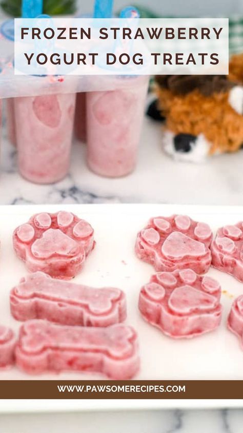 Frozen Strawberry Dog Treats Yogurt Dog Treats Frozen, Strawberry Dog Treats, Summer Dog Treats, Pup Treats, Animal Treats, Watermelon Ice Cream, Banana Treats, Strawberry Treats, Doggy Treats