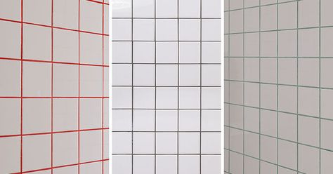 See How Three Colors Of Grout Were Used With The Tiles In This Apartment Square Tile Bathroom, White Square Tiles, Colorful Bathroom Tile, White Grout, Coloured Grout, Subway Tiles Bathroom, White Ceramic Tiles, White Wall Tiles, White Bathroom Tiles