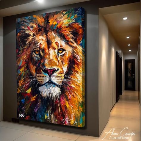 Lion Painting Acrylic, Abstract Lion Painting, Images Pop Art, Colorful Animal Paintings, Animal Paintings Acrylic, Lion Canvas Art, Abstract Lion, Lion Painting, Lion Canvas