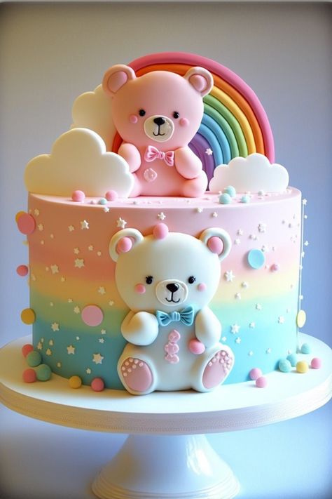 #bearcake #cakeideas #cakes Teddy Cake Birthday, 1st Birthday Cake Designs, Teddy Bear Birthday Cake, Teddy Cake, Simple Birthday Cake Designs, Makanan Cepat Saji, Rodjendanske Torte, Creative Upcycling, Teddy Bear Cake