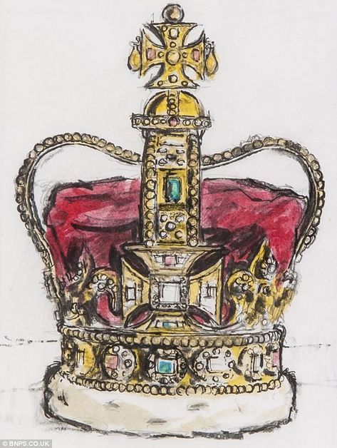 The Royal Crown: Guarded by the Beefeaters in the Tower of London, the Crown Jewels are seen by millions of people each year Crown Painting, Historical Drawings, Architecture Community, Crown Illustration, Jewel Drawing, London Illustration, Crown Drawing, Crown Art, Royal Crowns