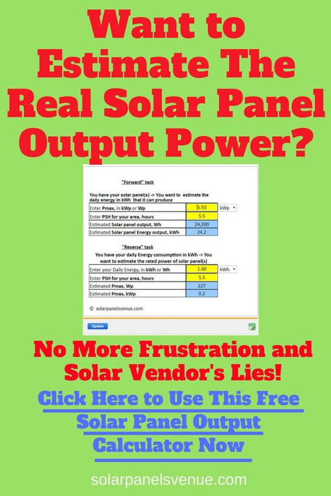 Estimate fast and easy the real solar panel output power with this free solar pv output calculator! Calculate and Repin Now! #solarcalculator,  solar panel calculator, solar panel output calculator, pv output calculator Solar Panel Calculator, Free Solar Panels, Types Of Renewable Energy, Solar Calculator, Solar Power Panels, Solar Energy Panels, Solar Panels For Home, Solar Roof, Best Solar Panels