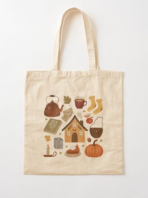 Tote Bag Print Design, Shopify Ideas, Autumn Tote Bag, Candle Book, Autumn Cottage, Canvas Bag Diy, Fall Tote Bag, Flickering Candle, Fall Tote