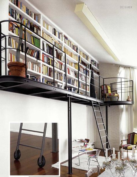 Mezzanine Floor Ideas, Library Loft, Home Library Decor, Loft Office, Home Library Design, Casa Container, Home Libraries, Bedroom Loft, Style At Home