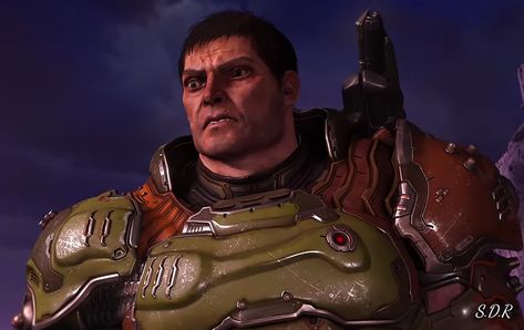 Why is Doomslayer so doggone attractive?!😩 Ugh, I just don't know! Maybe it's the way his voice sounds, the way he's built, or the way his face looks. Anyway, I just want to give this man some love and comfort because he's been though so much in his life.😔 Doomguy Face, Istp Characters, Doom 2016, Doom 3, Doom Slayer, Doom Game, His Voice, First Person Shooter, Mbti Personality