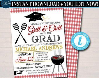 Simple Graduation Invitations, 8th Grade Graduation Party Ideas, Senior Grad Party, College Grad Invitations, Bbq Invite, Graduation Bbq, Bbq Party Invitations, Graduation 2025, Chalkboard Printables