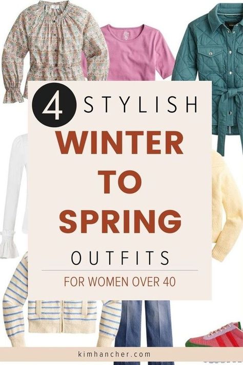 Moving from winter to spring clothes can be challenging. This post shows you how to effortlessly transition your wardrobe from winter to spring with style. How to wear winter pieces and spring clothes together to easily transform your wardrobe for the season. Outfit inspirations for women over 40 and 50 who are looking for spring outfit ideas. Winter To Spring Outfits, Winter To Spring Transition Outfits, Early Spring Outfits Casual, Liberty Print Dress, Midlife Fashion, Boucle Sweater, Winter To Spring, Spring Blouses, Outfit Challenge