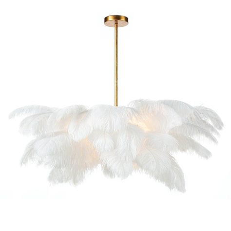 ReginaAndrew Regina Andrew Josephine Feather Chandelier; Dimensions 37.25w X 15.5h X 37.25d; Uses One Maximum 60 Watt E26 Base Bulb (not Included) | Perigold Oud Hollywood, Feather Floor Lamp, Floor Lamp Ideas, Library Lighting, Orange Office, Feather Chandelier, Rv Bedroom, Statement Light Fixture, Feather Lamp