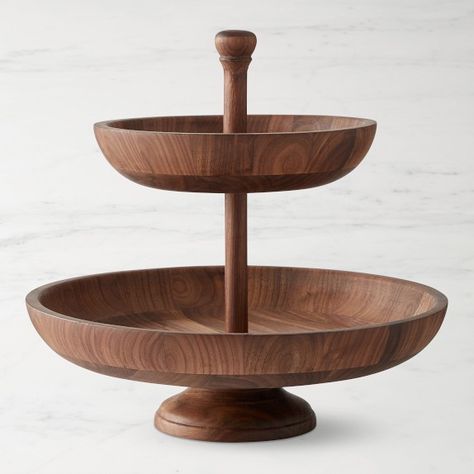 walnut | Williams Sonoma Tiered Fruit Bowl, Fruit Display Ideas Kitchen, Wood Fruit Bowl, Fruit Bowl Display, Wooden Kitchenware, Wooden Fruit Bowl, Wood Turning Lathe, Fruit Holder, Wooden Kitchen Utensils