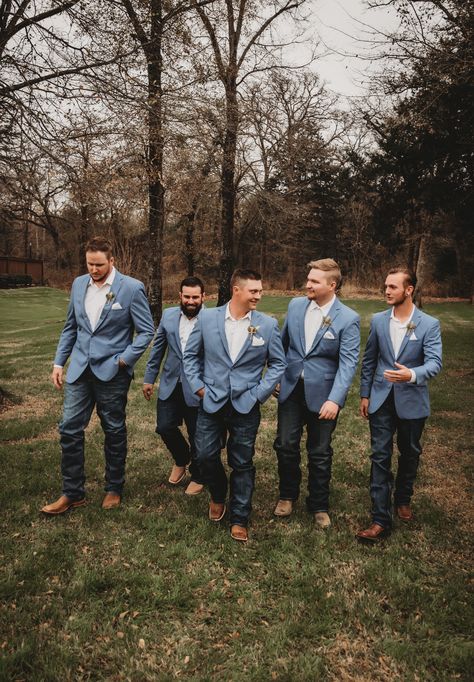 Grooms Jeans Wedding, Groom Boots And Jeans, Groom Sports Coat And Jeans, Wedding Attire Groomsmen, Denim Blue Suit Wedding, Suit And Jeans For Men Wedding, Suit Jackets And Jeans Wedding, Jeans For Wedding, Groom With Jeans And Jacket