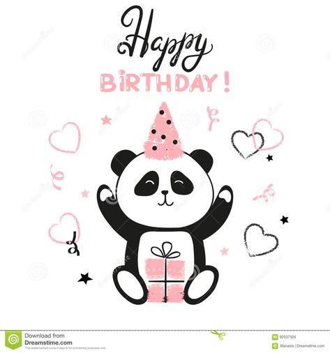 Illustration about Happy Birthday card design with cute panda bear. Vector illustration. Illustration of little, panda, party - 92537504 Happy Birthday Doodles, Panda Birthday Cards, Panda Birthday Party, Happy Birthday Card Design, Happy Birthday Illustration, Birthday Doodle, Panda Birthday, Birthday Friend, Happy Birthday Cake Images