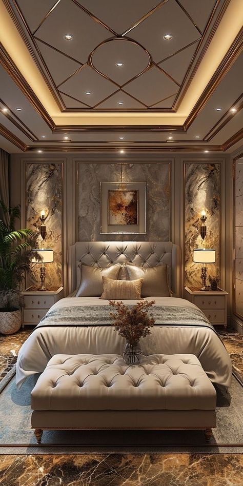 Royal Bedroom Design, Assiette Design, False Ceiling Bedroom, Luxury Bedroom Furniture, Luxury Room Bedroom, Bedroom Interior Design Luxury, Classy Bedroom, Interior Design Your Home, Modern Luxury Bedroom