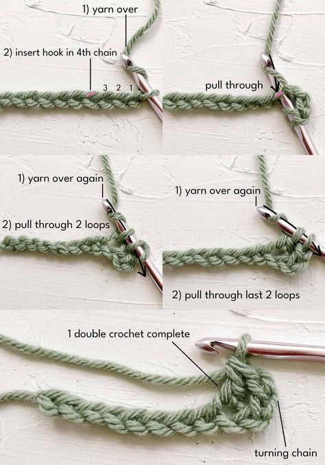 How to double crochet step-by-step tutorial. Double Crochet Stitch Tutorial, How To Double Crochet, Crochet Scarf Tutorial, Free Crochet Blanket Patterns, Crochet Trendy, Magic Circle Crochet, Trendy Blanket, Circle Crochet, Easy Beginner Crochet Patterns