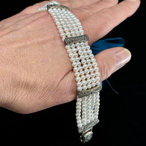 We love our Pearls, and we definitely love Pearls in multiple strands. This bracelet here is contemporary but it has an antique feel. Five strands of fresh water Pearls are set inbetween ‘spacers’ of sterling silver studded with Marcasite 👌🏽 This bracelet is a true classic…and could be a perfect Christmas gift (circa 3 months to Christmas). DM us for enquiries 🐚 * Please note items over $5K are ‘pick up in store’. Sales items do not include resizing nor postage. ________________________... Fresh Water Pearls, Water Pearls, Sterling Silver Studs, Perfect Christmas Gifts, Perfect Christmas, 3 Months, Fresh Water, Freshwater Pearls, Christmas Gift