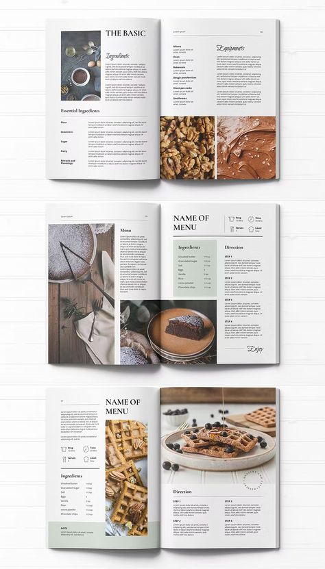 Dessert Cookbook Template InDesign INDD. 18 Editable Pages Cookbook Design Template, Cookbook Design Layout, Food Magazine Layout, Book Design Templates, Recipe Book Covers, Homemade Recipe Books, Dessert Book, Recipe Book Design, 잡지 레이아웃