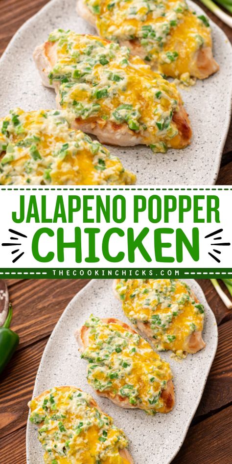 This Jalapeno Popper Chicken is one of a kind! This recipe is packed with flavor that is best for Labor Day party food ideas. This savory grilled chicken recipe is easy to prepare and will surely be your summer grilling favorites! Grilled Chicken Breast Dinner Ideas, Chicken Jalapeno Poppers, Day Party Food Ideas, Chicken Jalapeno Popper, Flavorful Chicken Breast Recipes, Jalapeno Popper Chicken Recipe, Labor Day Party, The Cookin Chicks, Chicken Dinner Recipe