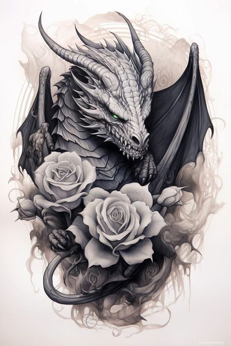 Memorial Tattoo Ideas, Dragon Head Tattoo, Dragon Tattoo Sketch, Black And White Snake, Quarter Sleeve Tattoos, Traditional Tattoo Designs, Dragon Tattoo Art, Snake Tattoos, Dragon Tattoo For Women