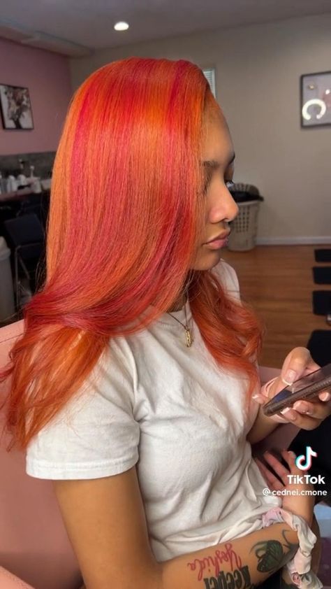 Color For Black Hair, Pink And Orange Hair, Two Color Hair, Hair Orange, Color Wigs, Peekaboo Hair, Hair Color Unique, Dyed Hair Inspiration, Dyed Natural Hair