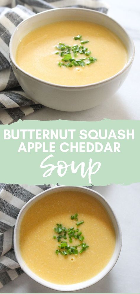 Butternut Squash Apple Cheddar Soup via Chef Julie Harrington, RD @ChefJulie_RD #soup #butternutsquash #apple#cheddar #vegetarian Recipe Butternut Squash, Apple Cheddar, Butternut Squash Apple, A Balanced Meal, Eat Seasonal, Broth Recipes, Food Groups, Cheddar Soup, Soup Season