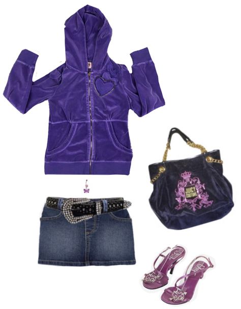 Purple 2000s Outfit, Purple Mcbling, 2000s Outfits Aesthetic, 2000s Outfits Ideas, 2000s Fits, Juicy Couture Clothes, Mcbling Fashion, Trashy Outfits, Ebook Promotion