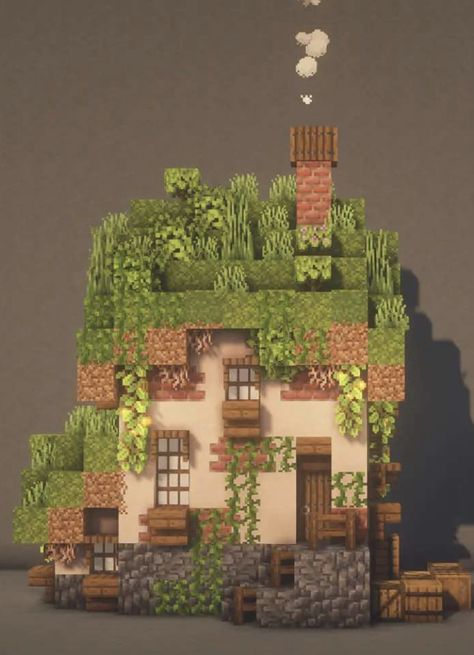 Hobit Homes Minecraft, House In Wall Minecraft, Minecraft Homestead Ideas, Minecraft Buildings Aesthetic, Minecraft Facade Ideas, Aesthetic Minecraft Town Ideas, Minecraft Grass House, Minecraft Noob House, Minecraft House In Hill Ideas