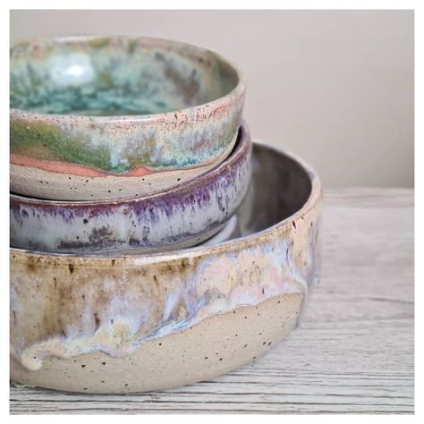 Katie ▪︎ Honua Pottery on Instagram: “🌟 T H A N K Y O U ! 🌟 Thank you so so much to everyone who bought one of my pieces today! I am so grateful ! I'm going to start packing…” Coconut House, Jewish Pottery Ceramics, Galaxy Pottery Glaze, Handmade Pottery Nesting Bowls, Ceramic Things, Laguna Pueblo Pottery, Acoma Pueblo Pottery, Ceramic Glazing, Mug Display