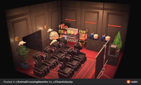 Movie Theatre Animal Crossing, Movie Room Acnh, Acnh Movie Theatre Codes, Animal Crossing Theater, Acnh Friends Tv Show, Movie Theater Acnh, Acnh Theater, Acnh Movie Theatre, Animal Crossing Movie Theater