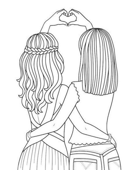 Best Friend coloring pages for your little one. They are free and easy to print. The collection is varied for different skill levels. Pin it. #freeprintables #coloringpages #freecoloringpages Sisters Drawing, Friends Sketch, Best Friend Drawings, Bff Drawings, Girl Drawing Sketches, Drawings Of Friends, Pola Sulam, Line Art Design, Coloring Pages For Girls