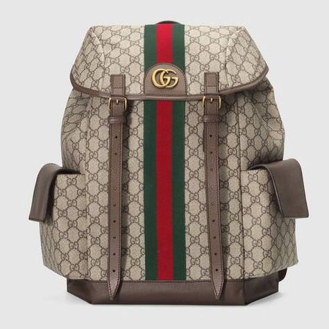 GG Supreme Ophidia Medium Backpack With Straps | GUCCI® US Mochila Louis Vuitton, Mens Designer Backpacks, Gucci Store, Flap Backpack, Gucci Ophidia, Medium Backpack, Gucci Tote, Backpack Brands, Canvas Backpack