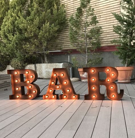 ALQUILER LETRAS "BAR" CON BOMBILLAS Bat Mitzvah, Pergola, Planter Pots, Baby Shower, Bar, Quick Saves, Color