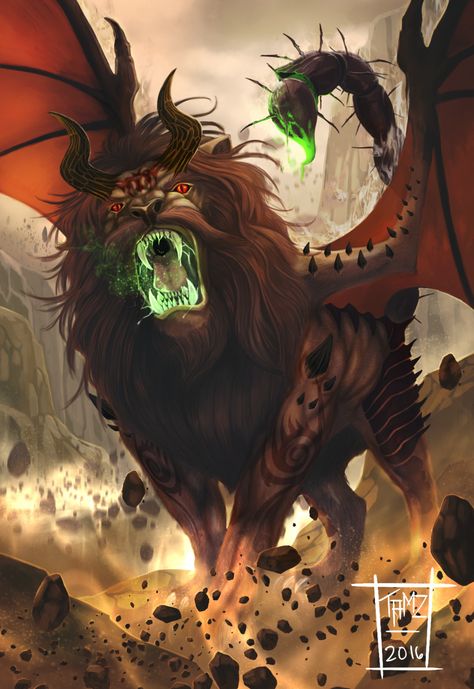 Manticore, Mat Gimeno on ArtStation at https://www.artstation.com/artwork/xK621 Mythical Creatures Fantasy, Legends And Myths, Dnd Monsters, Fantasy Races, Monster Concept Art, Creature Feature, Mythical Creatures Art, Mythological Creatures, Mystical Creatures