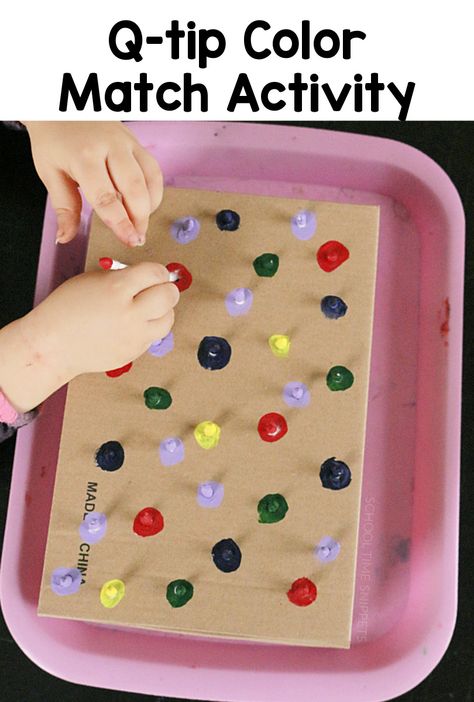 Save that box! Set up this fun color match activity for your toddler or preschooler! Matching Activity For Preschoolers, Cotton Ball Crafts, Teaching Preschoolers, Numeracy Activities, Activity For Preschoolers, Nursery Activities, Preschool Colors, Pediatric Therapy, Teaching Colors