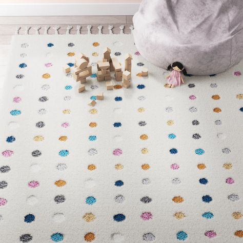 Mack & Milo™ Weishaar Polka Dot Tasseled Shag Kids Ivory Rug & Reviews | Wayfair Kids Playroom Rug, Playroom Rug Ideas, Playroom Rugs, Girls Room Rug, Kids Playroom Rugs, Kids Playrooms, Polka Dot Rug, Girls Room Rugs, Braided Tassels