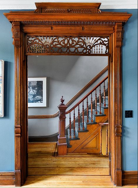 Victorian Interior Doors, Door Pediment, Victorian House Interiors, Brooklyn Brownstone, Victorian Door, Victorian Interior, Victorian Interiors, Entry Way, Interior Door