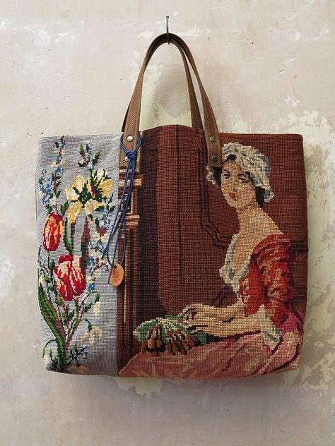 Diy Fabric Purses, Denim Bag Patterns, Upcycled Bag, Vintage Evening Bags, Diy Bags Purses, Tapestry Bag, Fabric Purses, Carpet Bag, Vintage Needlepoint