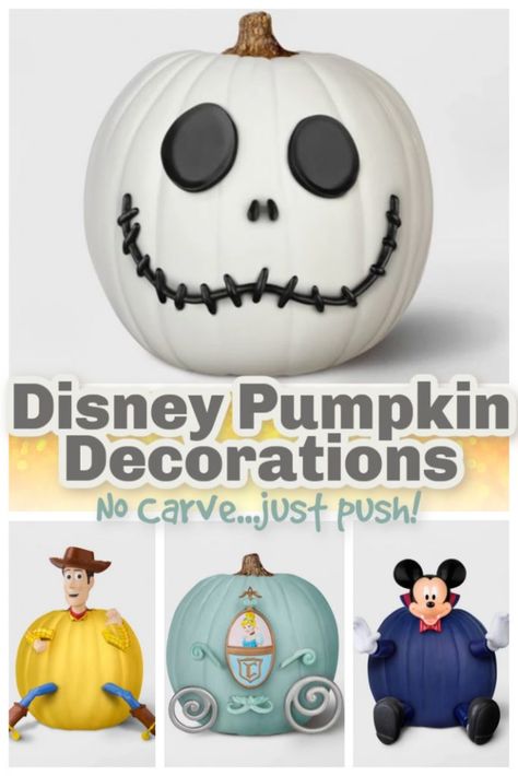 Forget The Carving, Disney No-Carve Pumpkin Kits Make Halloween Pumpkins Easy! Pumpkin Ideas For Kids, Creative Pumpkin Decorating Ideas, Easy Pumpkin Decorating, Decorate Pumpkins, Pumpkin Decorating Kits, No Carve Pumpkin, Minnie Mouse Pumpkin, Disney Halloween Decorations, Nightmare Before Christmas Pumpkin