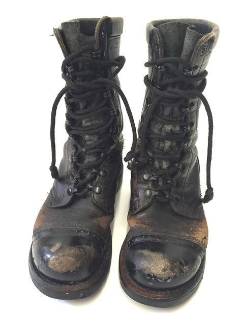 well worn combat boots by Corcoran. Made in U.S.A. Worn Clothes Aesthetic, Steel Toe Combat Boots, Cool Combat Boots, Worn Down Aesthetic, Combat Clothes Aesthetic, Worn Out Clothes Aesthetic, Steel Toed Combat Boots, Combat Boots Reference, Combat Aesthetic Outfit