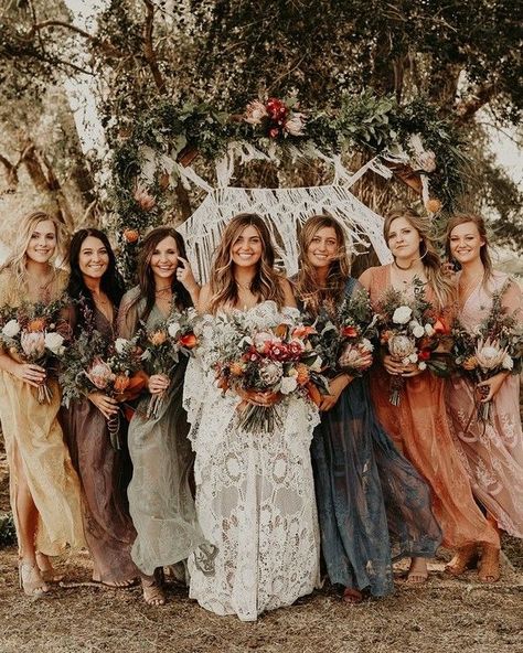 October Bridesmaids, Women Standing, Bridesmaid Dresses Boho, Bridesmaid Ideas, Hippie Wedding, Future Wedding Plans, Bridesmaid Dress Colors, Fall Wedding Colors, Western Wedding