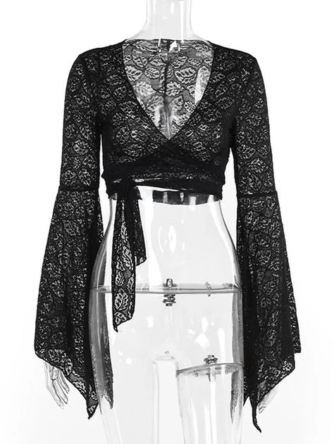 Victorian Goth Style Black Bell Sleeves Lace Tied Cardigan Vampire Goth Clothes, Chic Goth Outfits, Goth Clothes Aesthetic, Clymene Moth, Goth Thrift, Goth Cardigan, Witchcore Fashion, Tied Cardigan, Outfit Ideas Goth