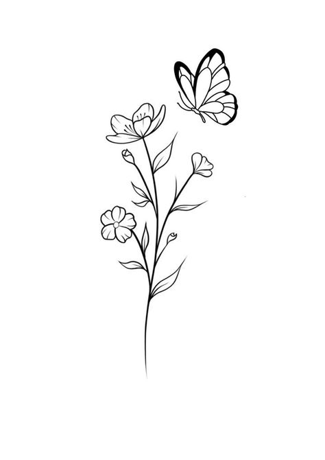 Small Butterfly Flower Tattoo, Butterfly Lily Tattoo, Lily Tattoo Design Simple, Whimsical Floral Tattoo, Simple Floral Tattoo Design, Breast Tattoos For Women Middle, Floral Butterfly Tattoo Design, Flower And Butterfly Tattoo, Rose And Butterfly Tattoo