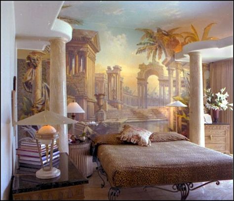 Roman Emperor Bed Room Decorating Ideas | Greek And Roman Style ... Greek Room, Angel Bedroom, Wings Mural, Egyptian Bedroom, Greek Bedroom, Greek Style Home, Greek Interior Design, Angel Wings Decor, Decorating Rooms