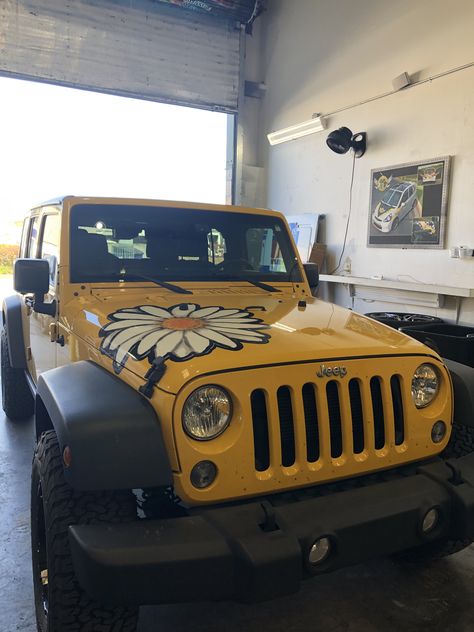 Wrapped Jeep Wrangler, Jeep Wraps Ideas, Yellow Jeep Wrangler Aesthetic, Yellow Jeep Accessories, Wrapped Jeep, Jeep Wrangler Pink Wrap, Jeep Wraps, Jeep Wrangler Duck, Jeep Wrangler Girly