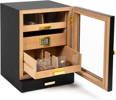 Humidor Cabinet, Torch Lighters, Accessory Drawer, Hydro Systems, Cabinet Black, Tempered Glass Door, Black Ash, Cabinet Style, Drawer Design