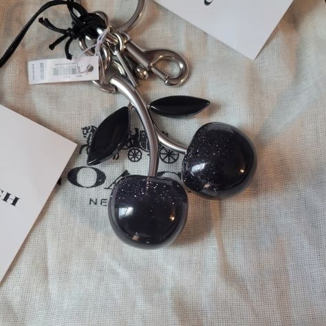 Coach Black Cherry Charm Cherry Bag, Cherry Charm, Coach Accessories, Coach Bag, Black Cherry, Cute Bags, Christmas Wishlist, Key Rings, Key Ring