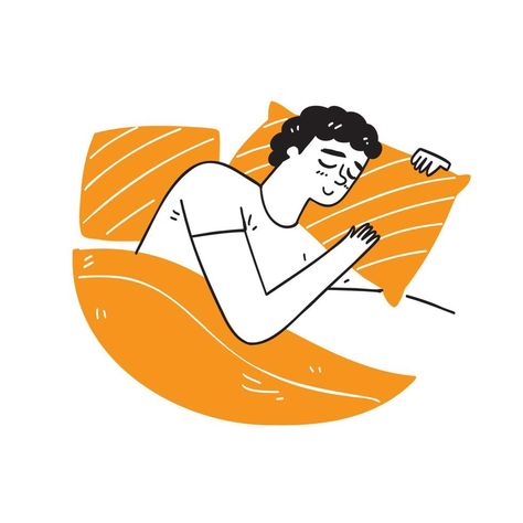 Young man sleeping with orange pillow Person Sleeping Illustration, Sleep Illustration Art, Sleeping Reference, Sleep Illustration, Sleeping Illustration, Pillow Illustration, Man Sleeping, Immaculate Vibes, Sleeping Man