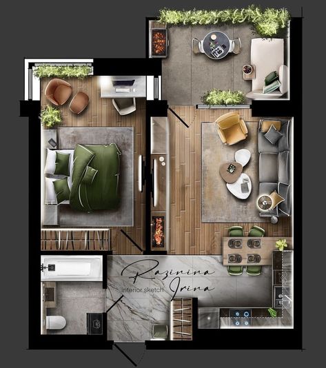 Small Apartment Plans, Apartemen Studio, Studio Floor Plans, Apartment Floor Plan, Small House Floor Plans, House Floor Design, Small Apartment Design, Apartment Floor Plans, Interior Design Sketches