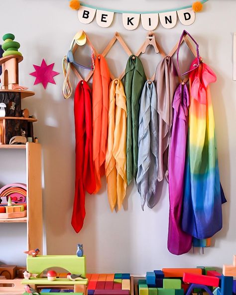 We love seeing your colorful play spaces! Thanks for sharing @themother_witch 🌈💜⭐️ #sarahssilks #playsilks #playroom #playspaces #silkdisplay Play Silks Storage, Scarf Rack, Thanks For Sharing, Play Spaces, Kid Spaces, Kids Room, Silk, Color