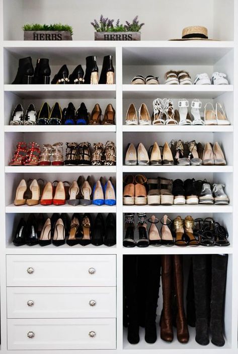 Shoe Storage Small Space, Master Closet Organization, Organization Closet, Closet Shoe Storage, Shoe Rack Closet, Shoe Shelves, Closet Remodel, Closet Organization Diy, Dekorasi Kamar Tidur