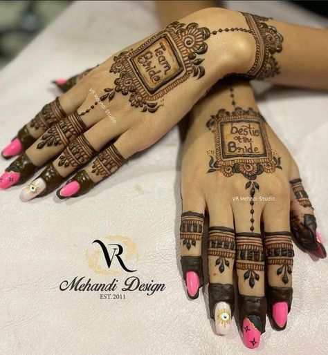 Bestie Wedding Mehndi Designs, Sister To Be Mehndi Design, Sisters Wedding Mehndi Designs, Dulhan Sister Mehndi Designs, Mehndi For Best Friend Wedding, Team Bride Mehndi, Shivratri Special Mehndi Designs, Team Bride Mehendi Designs, Team Groom Mehndi Design